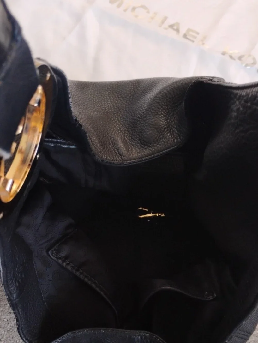 Michael Kors Black Leather Shoulder Hobo with Gold MK Charm